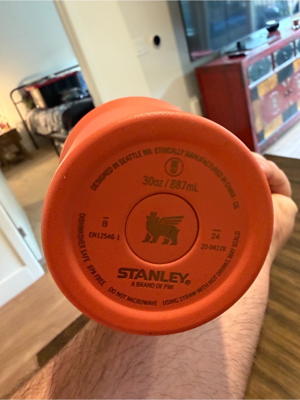 Stanley Coral Red Insulated Mug with Handle and Straw - Picture 3 of 3